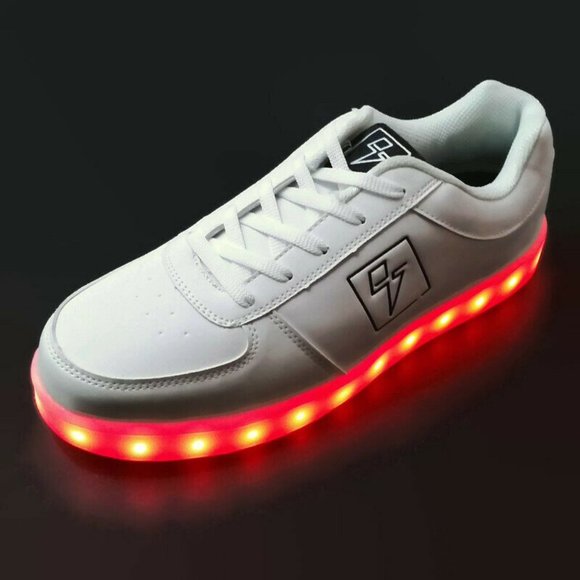 Electric Styles LED Light Up Lo Top Bolt & Box Men's White Sneaker Shoes - Picture 3 of 5